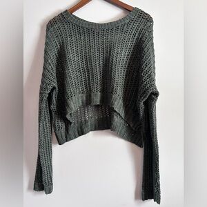 Dark Gray Open-Knit Cropped Sweater By SayWhat Size Medium